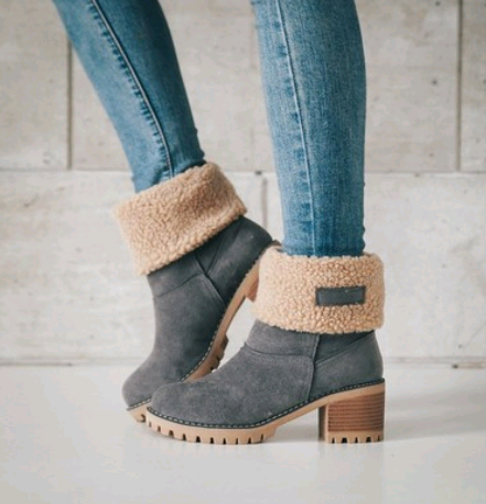Mid-Tube Thick Heel Suede Snow Boots Mostore.com
