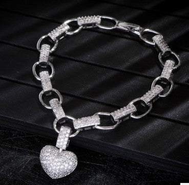Micro Inlaid Heart-Shaped Necklace And Bracelet Set Mostore.com