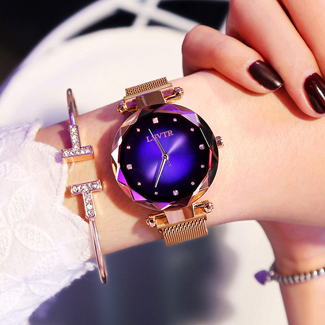 Rose Gold Women Watches Fashion Diamond Ladies Starry Sky Magnet Watch Waterproof Female Wristwatch Mostore.com