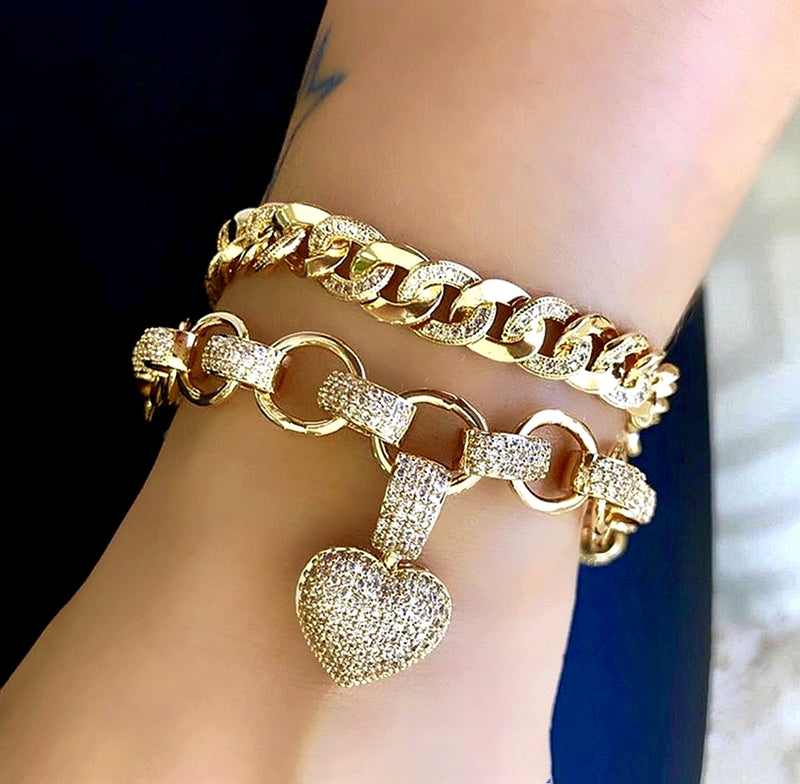 Micro Inlaid Heart-Shaped Necklace And Bracelet Set Mostore.com