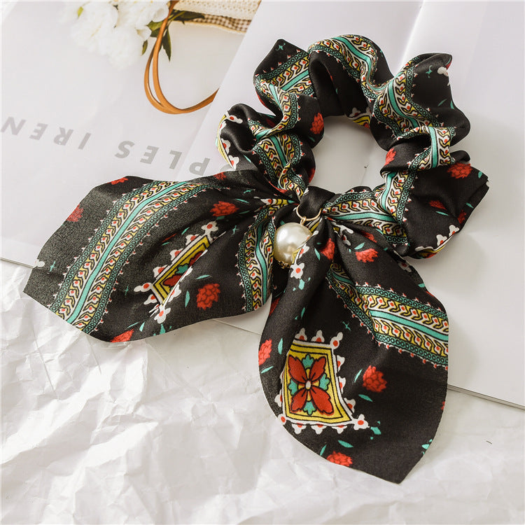Pearl Pendant Large Intestine Ring Hair Band Women's Hair Knot Knotted Big Bow Hair Rope Mostore.com