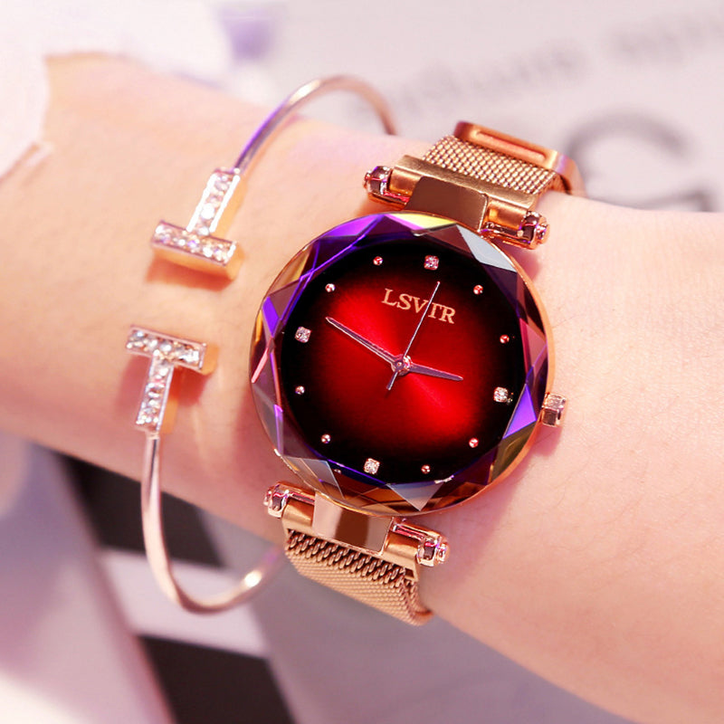 Rose Gold Women Watches Fashion Diamond Ladies Starry Sky Magnet Watch Waterproof Female Wristwatch Mostore.com