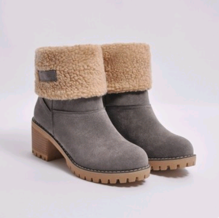 Mid-Tube Thick Heel Suede Snow Boots Mostore.com