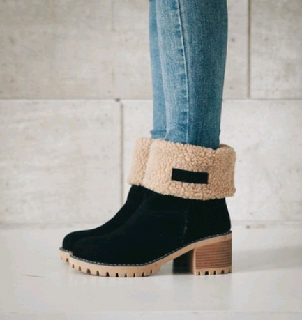 Mid-Tube Thick Heel Suede Snow Boots Mostore.com