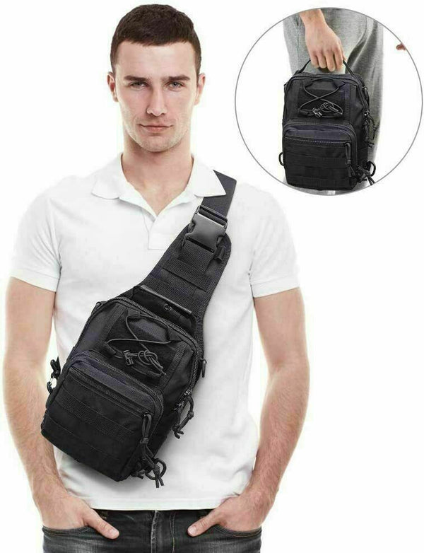 Men Backpack Tactical Sling Bag Chest Shoulder Body Molle Day Pack Pouch Black Mostore.com