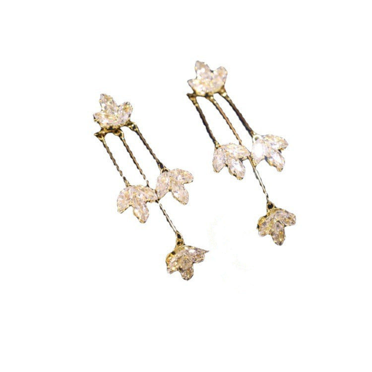Zircon Maple Leaf Earrings Light Luxury Fashion Creative One Mostore.com