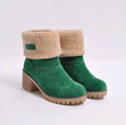 Mid-Tube Thick Heel Suede Snow Boots Mostore.com
