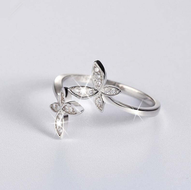 Fashion 925 Silver Adjustable RING Sterling Silver Ring with Flower Design Cubic Zirconia Austrian Women Mostore.com