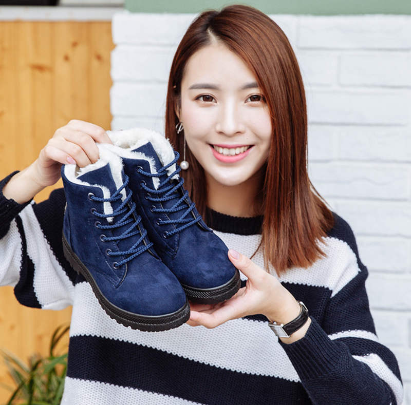 Winter New Women Snow Boots Flat With Large Size Casual Cotton Shoes Trend Women Vulcanized Shoes Artificial Plush Mostore.com