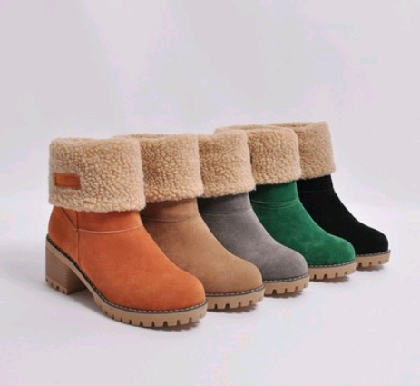 Mid-Tube Thick Heel Suede Snow Boots Mostore.com