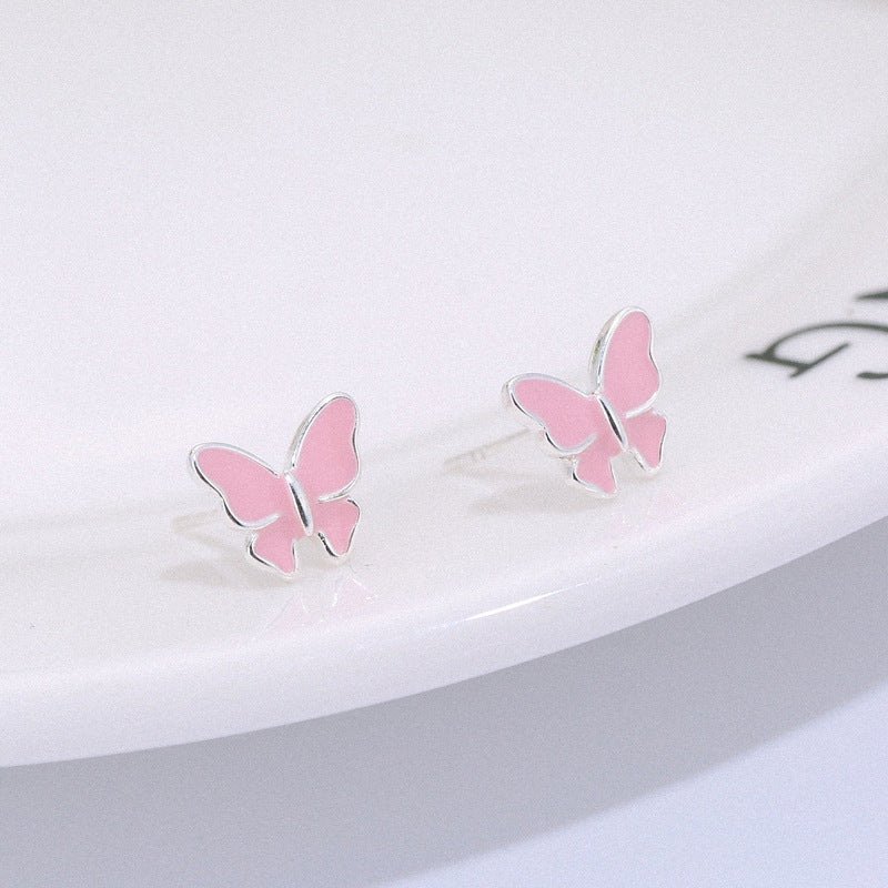 Sterling silver stud earrings literary cute butterfly stud earrings Korean fashion earrings Mostore.com