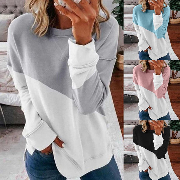 Round Neck Long Sleeve Sweater Color Matching Tops Sport Clothes American Varieties