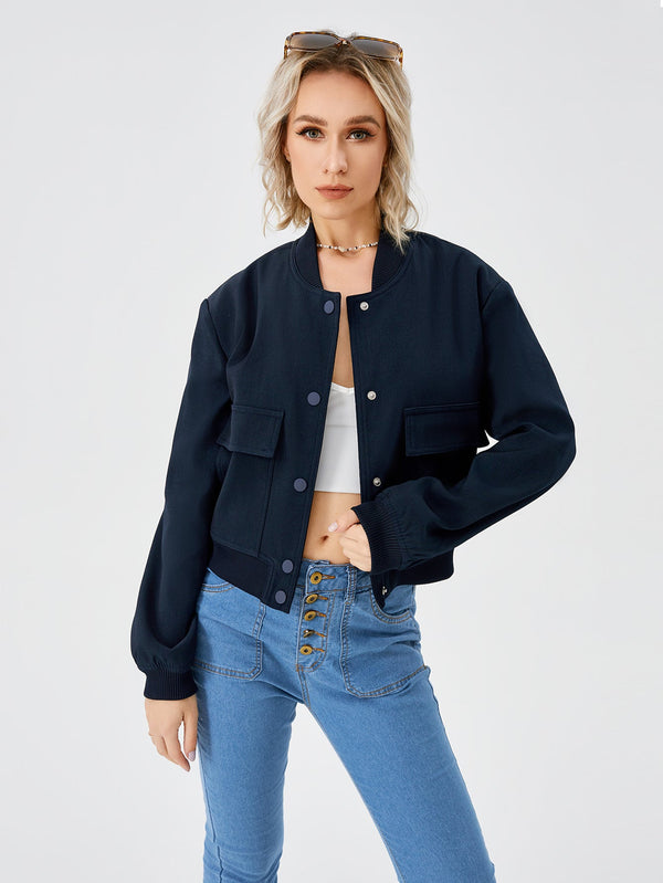 Women's Lightweight Cropped Bomber Jacket Casual Long Sleeve Varsity Jacket With Pocket Fashion Y2k Jacket Streetwear American Varieties
