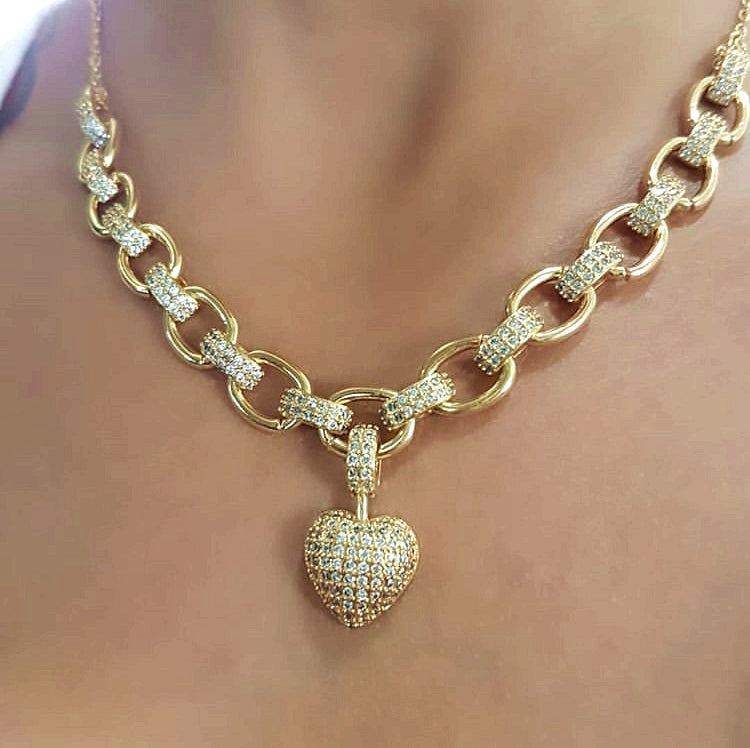 Micro Inlaid Heart-Shaped Necklace And Bracelet Set Mostore.com