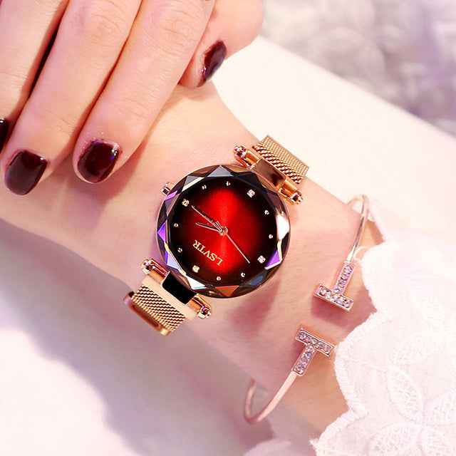 Rose Gold Women Watches Fashion Diamond Ladies Starry Sky Magnet Watch Waterproof Female Wristwatch Mostore.com
