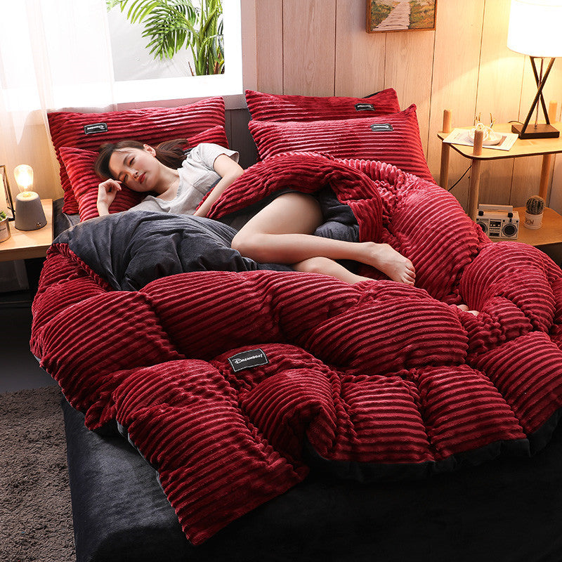 Double-sided magic velvet four-piece coral velvet bedding Mostore.com
