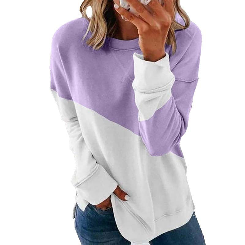 Round Neck Long Sleeve Sweater Color Matching Tops Sport Clothes American Varieties