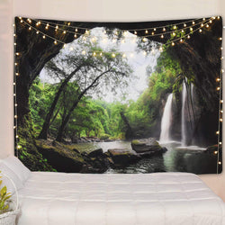 Beautiful Cave Waterfall Print Wall Hippie Tapestry Polyester Fabric Home Decor Wall Hanging Rug Carpets Waterfall Mostore.com