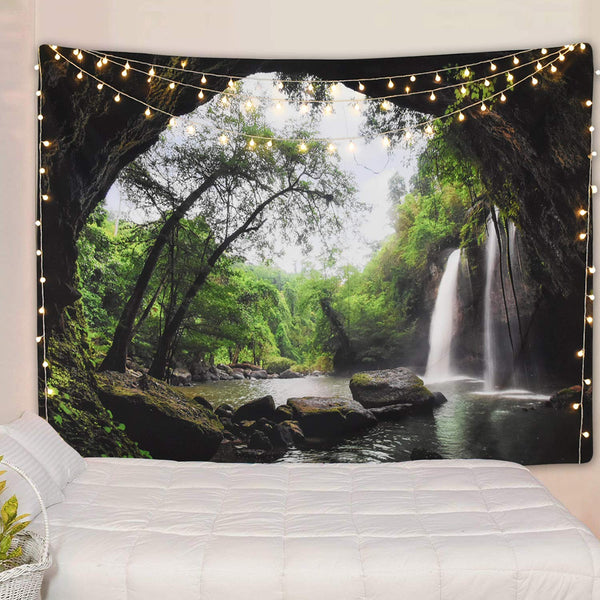 Beautiful Cave Waterfall Print Wall Hippie Tapestry Polyester Fabric Home Decor Wall Hanging Rug Carpets Waterfall Mostore.com
