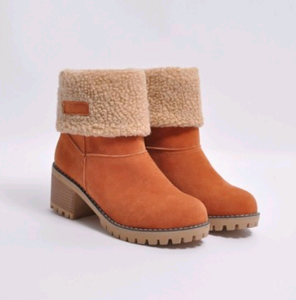 Mid-Tube Thick Heel Suede Snow Boots Mostore.com