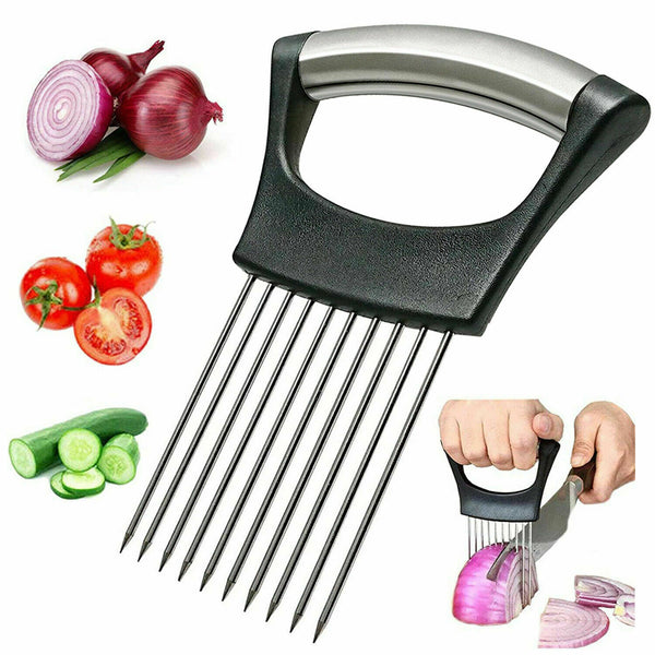 Food Slice Assistant - Stainless Steel Onion Holder Slicer Tomato Cutter NonSlip Mostore.com