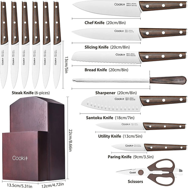 Kitchen Knife Sets, 15 Piece Knife Sets with Block for Kitchen Chef Knife Stainless Steel Knives Set Serrated Steak Knives with Manual Sharpener Knife Amazon Platform Banned Mostore.com