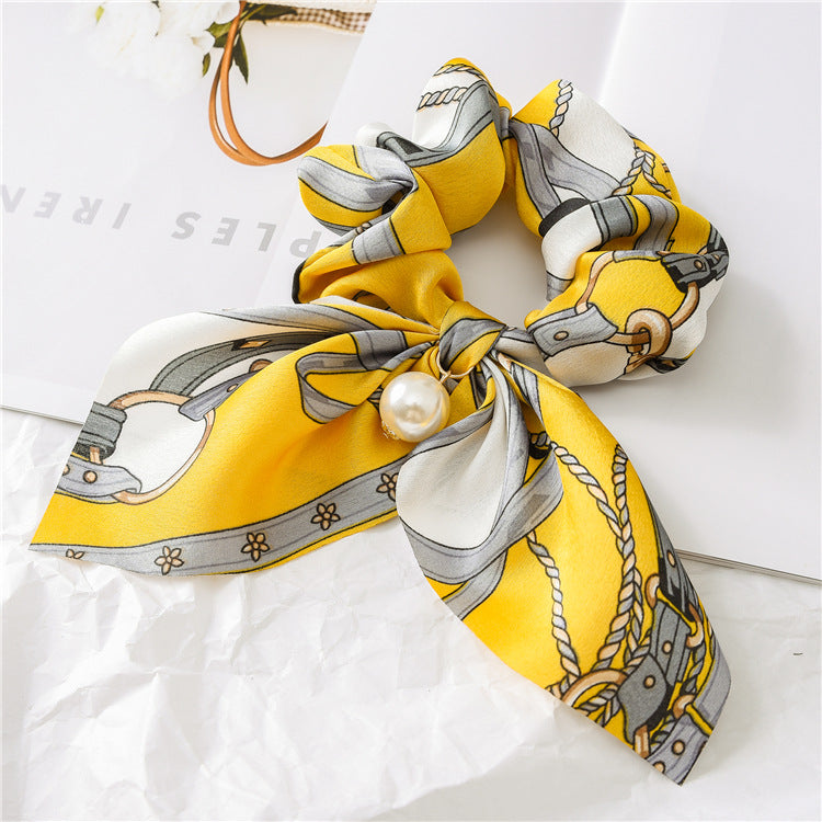 Pearl Pendant Large Intestine Ring Hair Band Women's Hair Knot Knotted Big Bow Hair Rope Mostore.com