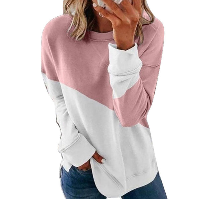 Round Neck Long Sleeve Sweater Color Matching Tops Sport Clothes American Varieties