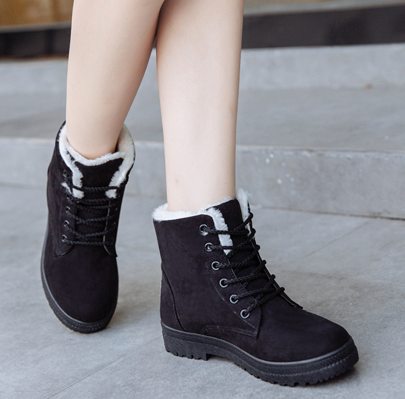 Winter New Women Snow Boots Flat With Large Size Casual Cotton Shoes Trend Women Vulcanized Shoes Artificial Plush Mostore.com