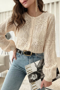 Openwork Button Down Cardigan Trendsi