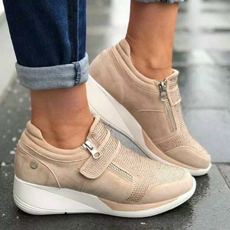 Canvas Shoes Lovely Round Head Thick Bottom Rhinestone Velcro Single Shoes Mary Jane Women's Style Mostore.com
