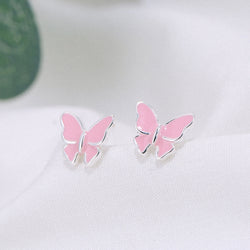 Sterling silver stud earrings literary cute butterfly stud earrings Korean fashion earrings Mostore.com