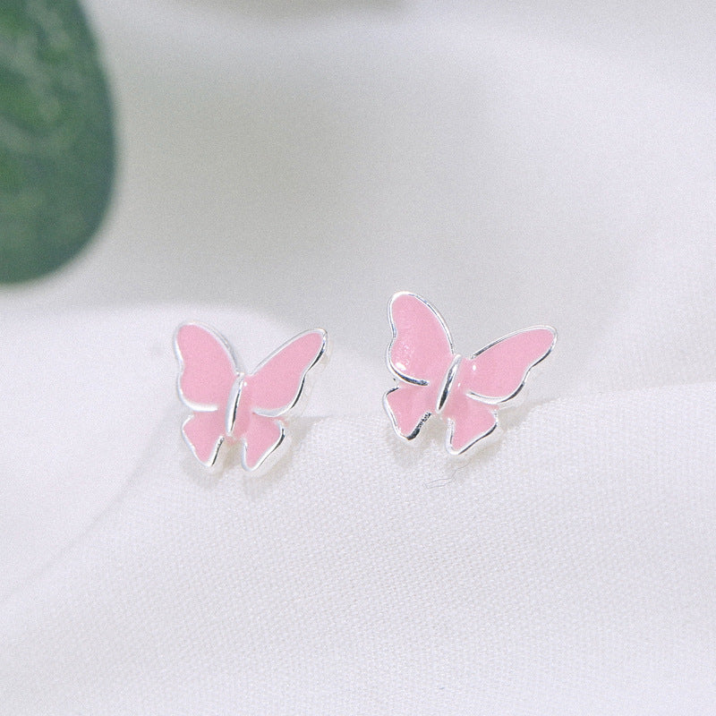Sterling silver stud earrings literary cute butterfly stud earrings Korean fashion earrings Mostore.com