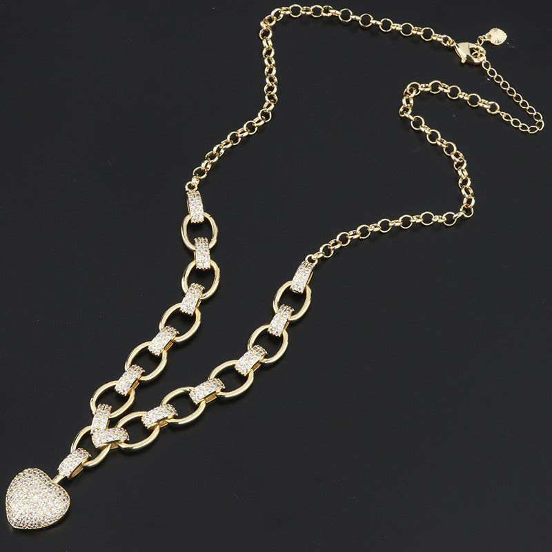 Micro Inlaid Heart-Shaped Necklace And Bracelet Set Mostore.com