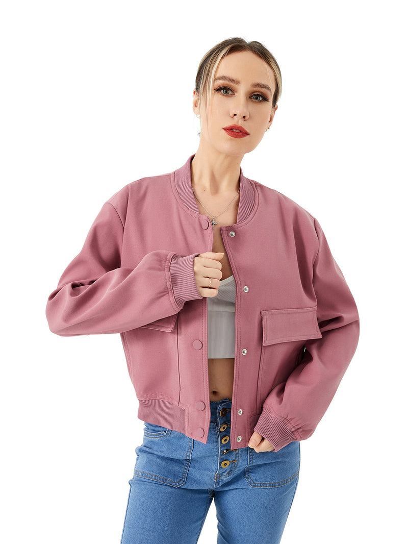 Women's Lightweight Cropped Bomber Jacket Casual Long Sleeve Varsity Jacket With Pocket Fashion Y2k Jacket Streetwear American Varieties