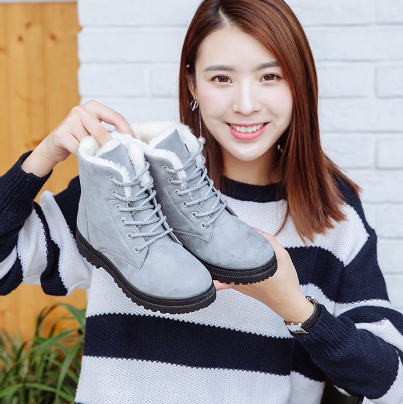 Winter New Women Snow Boots Flat With Large Size Casual Cotton Shoes Trend Women Vulcanized Shoes Artificial Plush Mostore.com