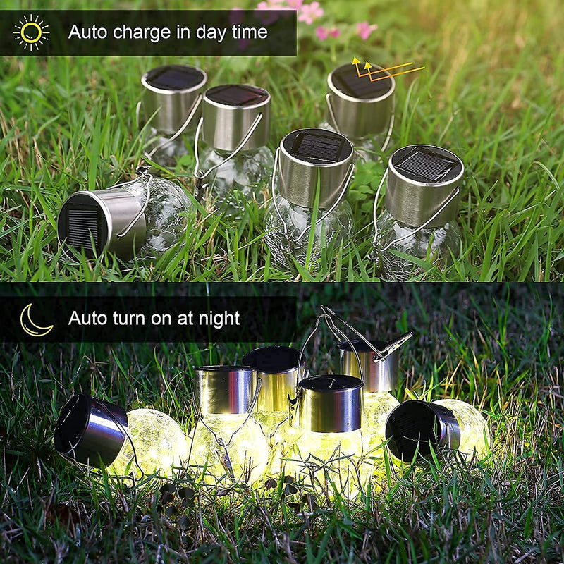 Outdoor Hanging Solar Lights Waterproof Glass Decorative Garden Lights Solar Lantern With Handle For Yard,Garden,Patio American Varieties