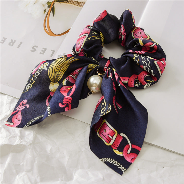 Pearl Pendant Large Intestine Ring Hair Band Women's Hair Knot Knotted Big Bow Hair Rope Mostore.com