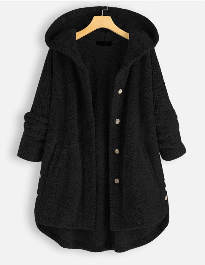 Women's Fashion Temperament Pure Color Hooded Double-sided Velvet Sweatshirt Coat American Varieties
