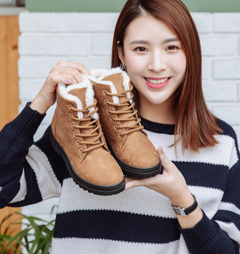 Winter New Women Snow Boots Flat With Large Size Casual Cotton Shoes Trend Women Vulcanized Shoes Artificial Plush Mostore.com