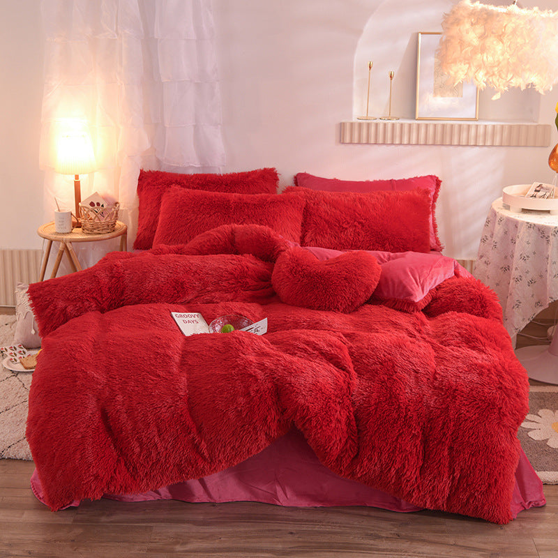 Luxury Thick Fleece Duvet Cover Queen King Winter Warm Bed Quilt Cover Pillowcase Fluffy Plush Shaggy Bedclothes Bedding Set Mostore.com