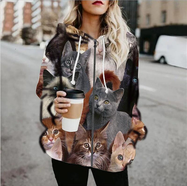 Digital 3D Printed Zipper Shirt Hooded Sweater Women