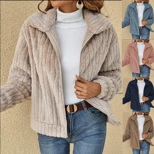 Women's Fleece Lapel Cropped Jacket American Varieties
