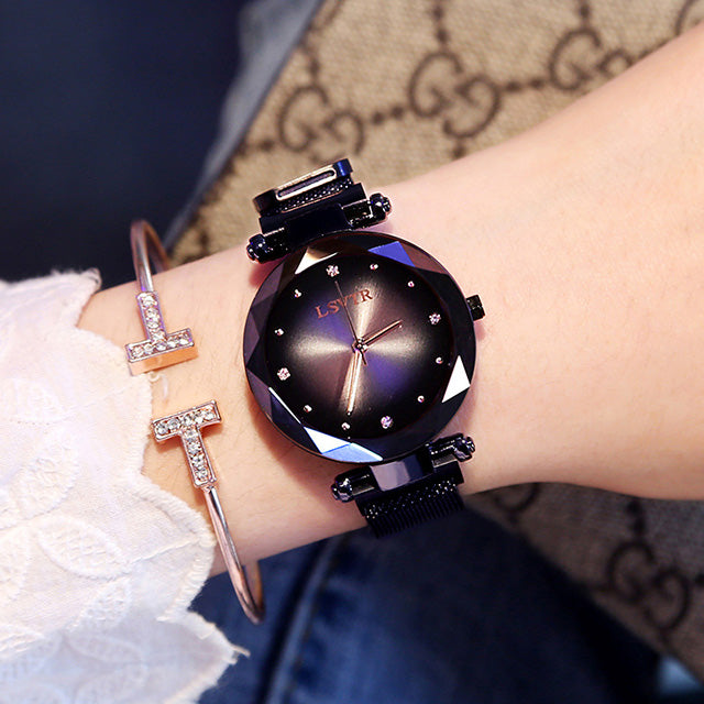 Rose Gold Women Watches Fashion Diamond Ladies Starry Sky Magnet Watch Waterproof Female Wristwatch Mostore.com