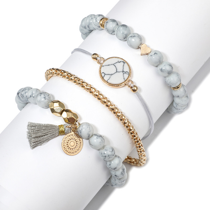 Geometric Creative Hollow Fringed Pine Stone Bracelet Four-piece Mostore.com