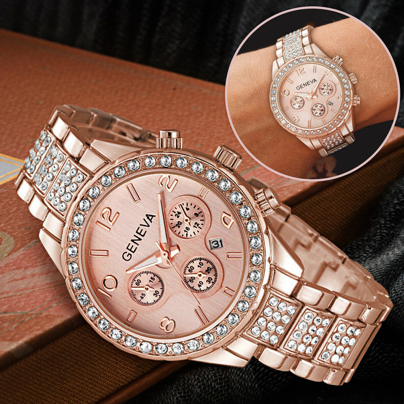 Women Classic Stainless Steel Crystal Quartz Round Analog Wrist Watch For Women Mostore.com