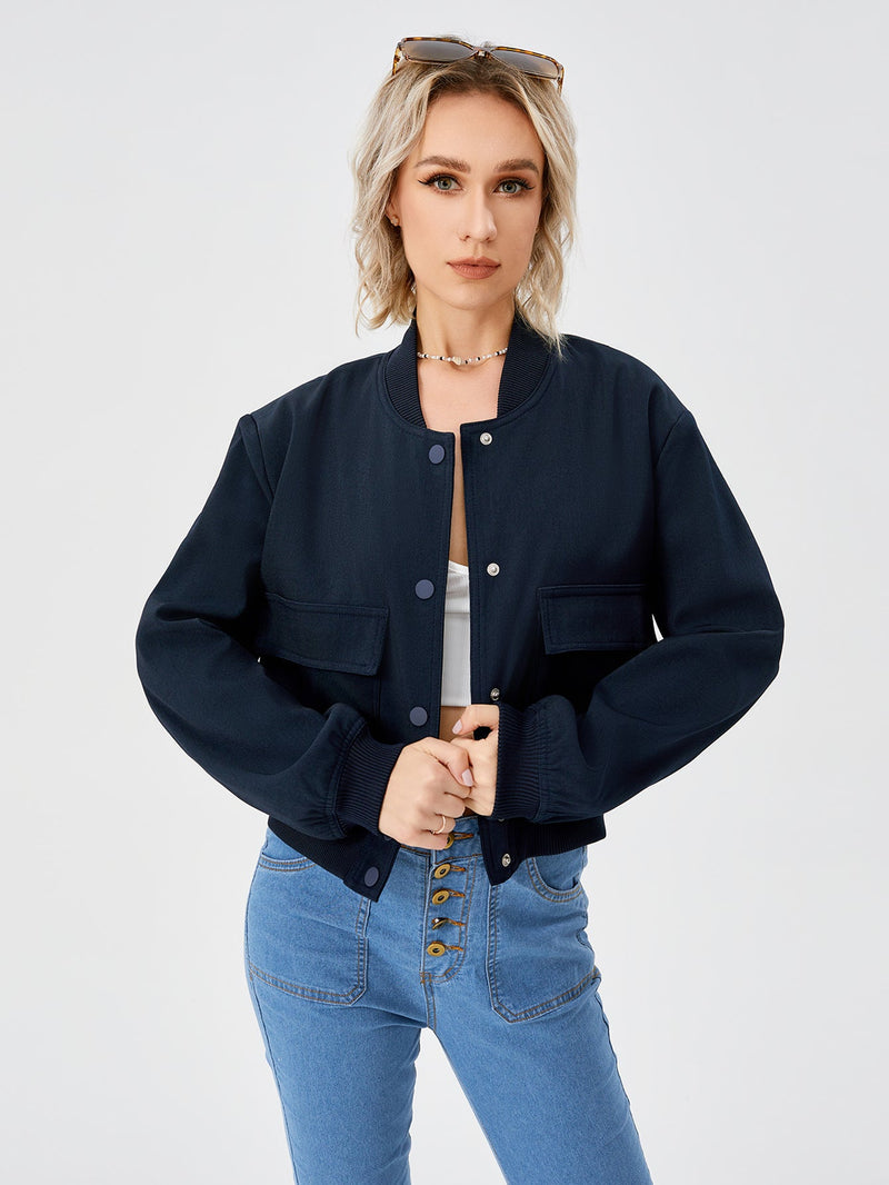 Women's Lightweight Cropped Bomber Jacket Casual Long Sleeve Varsity Jacket With Pocket Fashion Y2k Jacket Streetwear American Varieties