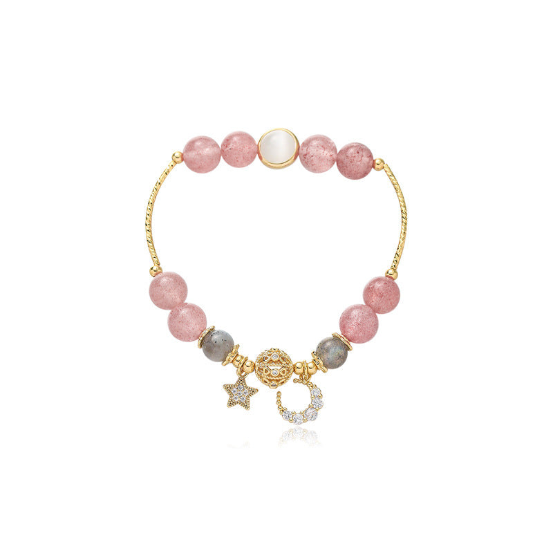 Natural Stone Star And Moon Strawberry Crystal Bracelet Women Mostore.com