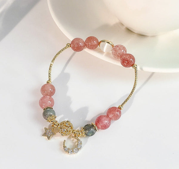 Natural Stone Star And Moon Strawberry Crystal Bracelet Women Mostore.com