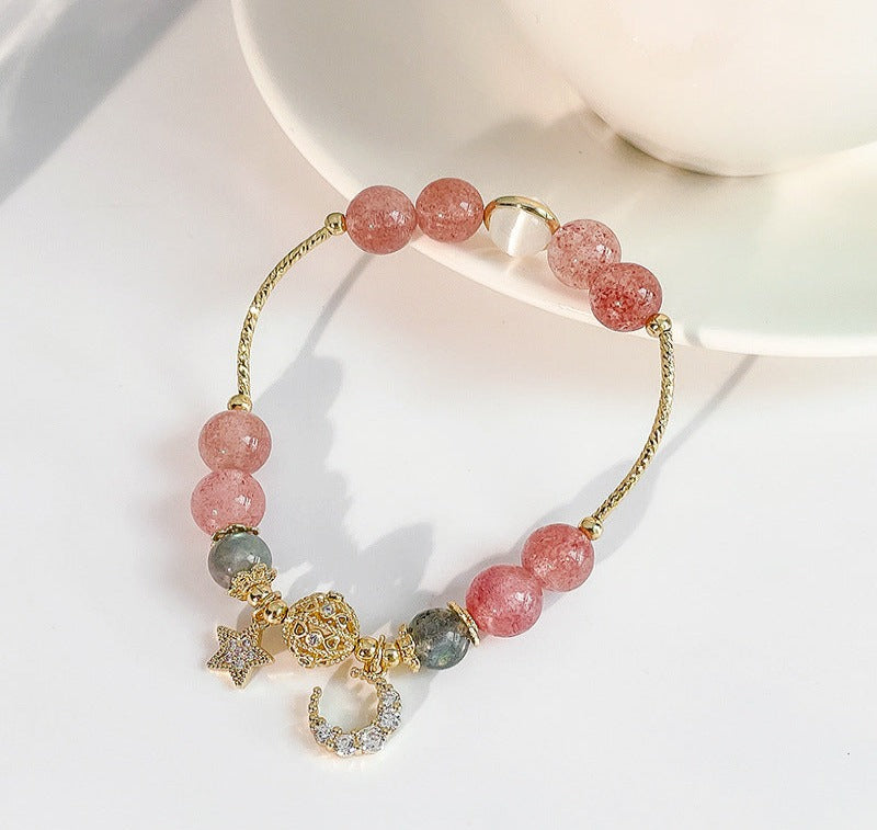 Natural Stone Star And Moon Strawberry Crystal Bracelet Women Mostore.com